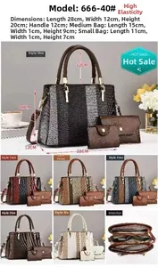 Guide des tailles pour ensemble de sacs en toile avec dimensions et 6 styles de couleurs