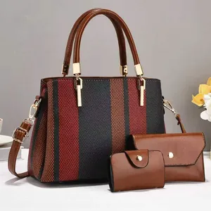 Ensemble de sacs cabas à rayures en toile pour femmes avec pochettes assorties