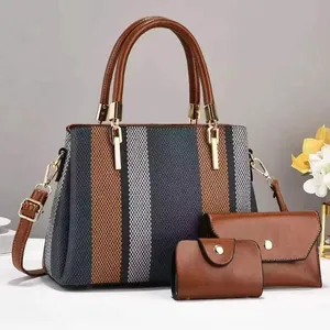 Ensemble de sacs à main 3 pièces avec cabas à rayures, pochette enveloppe et petit portefeuille