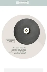 Detail of the golden magnetic clasp closure on a premium black leather saddle bag