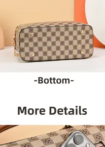 Close-up of bottom metal studs and checkered pattern on the large tote handbag