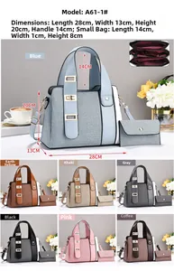 Ensemble sac à main bleu en similicuir avec dimensions et vue détaillée de l'intérieur