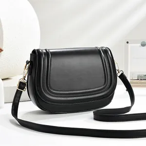 Women Minimalist PU Leather Saddle Bag Horseshoe Design Solid Color Flap Fashion Crossbody Shoulder Bag Versatile Purse