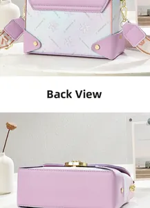 Vue détaillée de l'arrière et du fond du sac boîte lavande à motifs floraux