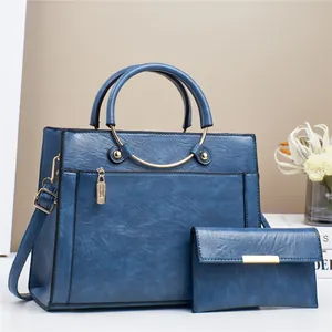 Women Vintage PU Leather Handbag And Wallet Two Piece Tote Bag Crossbody Bag Large Capacity Messenger Bag For Office Daily