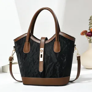 Sac à Main Vintage en Cuir PU pour Femmes Avec Verrou en Métal Texture Gauffrée Sac à Bandoulière pour les Déplacements Quotidiens