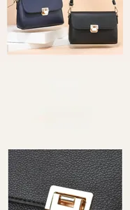 Détail de sacs bandoulière en cuir grainé avec fermoirs rotatifs en métal doré chic