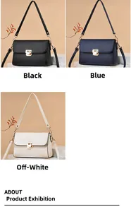 Détails des sacs en cuir grainé noir, bleu et beige avec fermoir en métal doré élégant