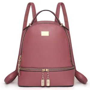 Zaino alla moda in pelle PU rosso scuro con trama a litchi e dettagli dorati