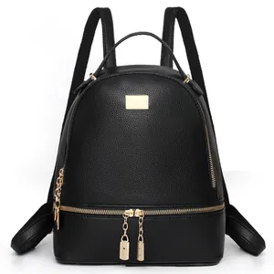 Elegante zaino in pelle PU nera con trama litchi e dettagli in metallo dorato raffinati
