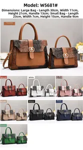 Vue détaillée du set de sacs à main motif crocodile avec dimensions et coloris variés
