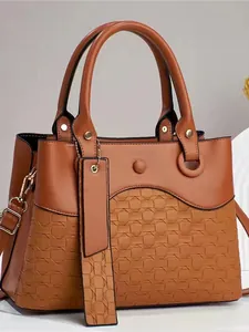 Chic tan woven tote bag for women with dual handles and adjustable shoulder strap