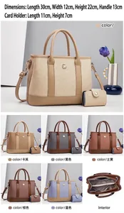 Detailed view of tote bag dimensions 30x12x22cm with matching card holder and compartments