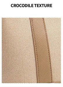 Close-up of khaki twill canvas texture and beige leather strap with neat stitching