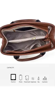 Detailed interior view of tote bag showing multiple pockets and large storage capacity