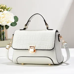 Sac à Main Mode pour Femmes en Cuir PU avec Gaufrage Crocodile Texture Litchi Sac Bandoulière Matériel Doré Petit Sac Carré