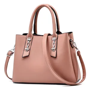 Fashionable contrast color pink tote bag with silver chain and adjustable shoulder strap