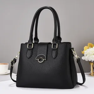 Women Elegant Large Capacity PU Leather Handbag Minimalist Solid Color Top Handle Bag With Adjustable Strap Office Commute Tote Shoulder Bag