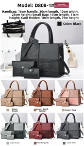 Three-piece handbag set featuring crocodile pattern stitching and interior storage layout