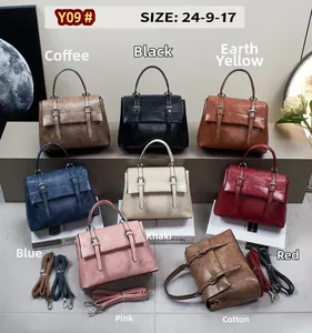 Detail view of vintage messenger bags in 8 colors with size 24x9x17cm and leather texture