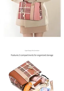Detailed view of the three internal compartments and stylish floral metal pendant charm