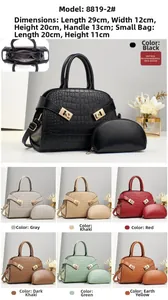 Detailed size chart for the large embossed tote bag and matching semi-circle pouch set