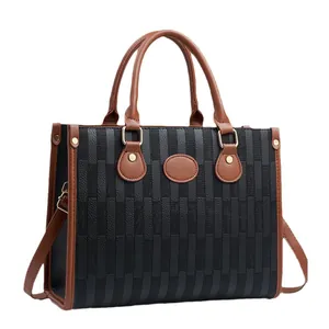 Minimalist large capacity color-block handbag with geometric pattern and top handles