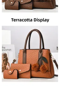 Detailed set of earth yellow woven PU leather tote, flap wallet, and card holder bags