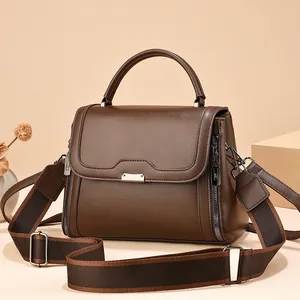 Sac à Main Femme Vintage en Cuir PU Imprimé Monogramme Sac à Bandoulière Avec Large Bandoulière Amovible Sac à Main Décontracté Pour Usage Quotidien
