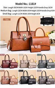 Size chart for 3-piece tote bag set with dimensions of large, medium, and small bags