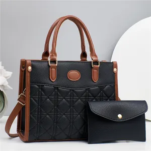 Combinaison de Sacs à Main Matelassés en Cuir PU pour Femmes Couleur Contrastée Grande Capacité Sac Bandoulière Et Pochette