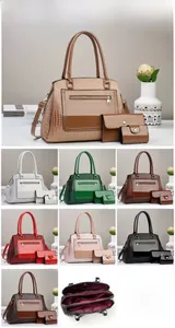 Internal layout and 8 color options of a faux crocodile leather 3-piece handbag set