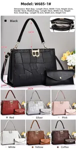 Detailed size chart for 3pcs textured PU leather tote bag set with metal B logo