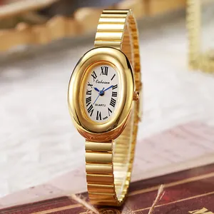 Women's Retro Gold Tone Quartz Watch Elegant Alloy Bathtub Octagonal Case Rhinestone Dial Vintage Fashion Wristwatch