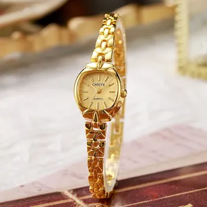 Elegant gold quartz bracelet watch for women featuring a retro textured dial and luxury finish
