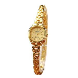 Elegant gold bracelet watch for women with square dial and luxury quartz metal strap