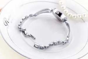 Detailed side view of silver stainless steel watch strap and polished casing