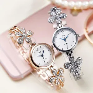 Fashion Women Quartz Watch With Rhinestone Flower Alloy Band Elegant Stainless Steel Wristwatch Gold Silver Tone Jewelry Watch