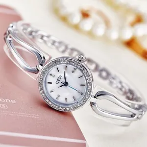 GEDI luxury silver women's bracelet watch with diamond bezel and pearl dial