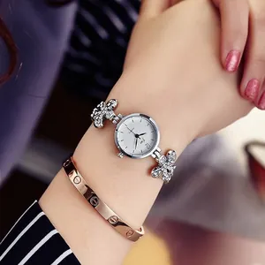 Elegant silver quartz watch for women featuring a crystal butterfly bracelet strap