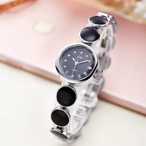 Damen Quarzuhr mit schwarzem Emaille Armband und Zifferblatt mit funkelnden Diamanten