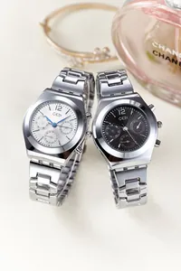 Detail of GEDI multifunctional metal quartz watches with silver straps and chronographs
