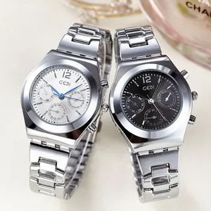 Fashion Women Waterproof Multi Function Quartz Watch Stainless Steel Band Alloy Case Elegant Lady Business Wristwatch