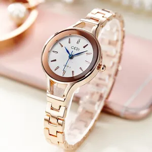 GEDI Fashion Women's Quartz Watch Stainless Steel Band Water Resistant Minimalist White Dial Elegant Lady Wristwatch
