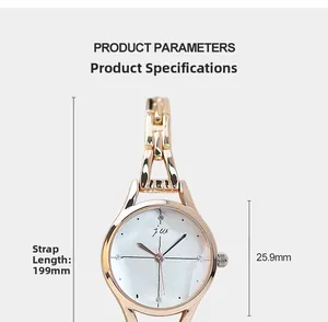 Dimensions détaillées de la montre en acier or rose avec cadran de 25,9 mm de large