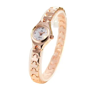 Elegant rose gold women's quartz bangle watch with minimalist diamond-accented dial