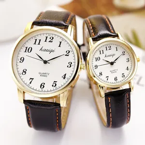 Fashion Men And Women Quartz Watch Gold Alloy Case PU Leather Strap Arabic Numerals Round Dial Casual Business Wristwatch Gift