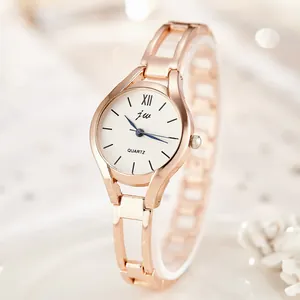 Elegant rose gold steel strap watch with Roman numeral dial for stylish women