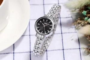 Detail of GEDI women's watch with black sunray dial and sparkling crystal indexes