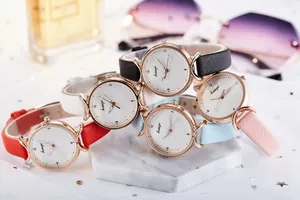 Collection détaillée de montres élégantes avec bracelet en cuir en cinq coloris vifs